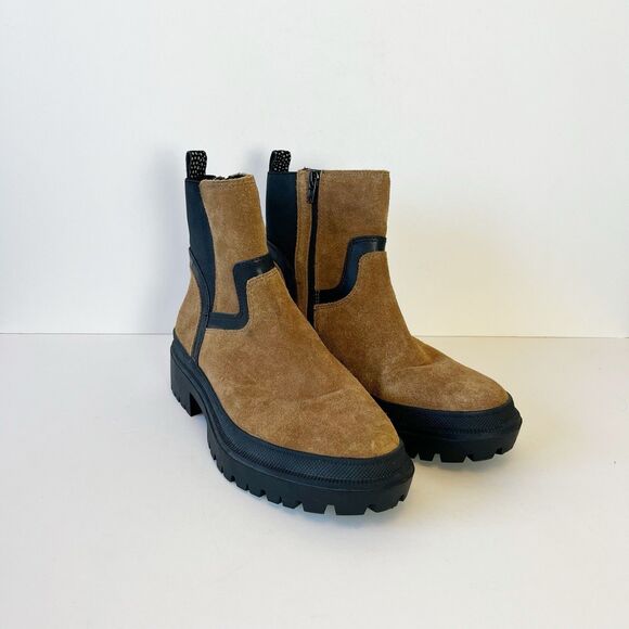 Lucky Brand Eabile Bootie Leather Lug Sole Boots Cognac & Black Women’s Size 8.5 - Picture 7 of 11